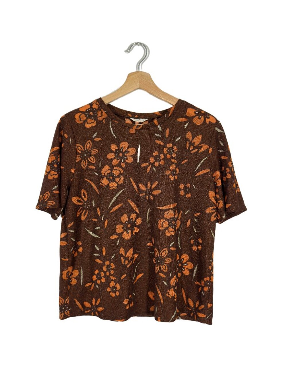 VTG AebiAings Floral Top Semi Sheer Medium Retro 70s Teacher Casual Fall Layer